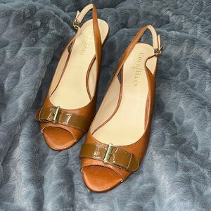 Cole Haan brown heels with gold buckle! Perfect condition  Size 6
